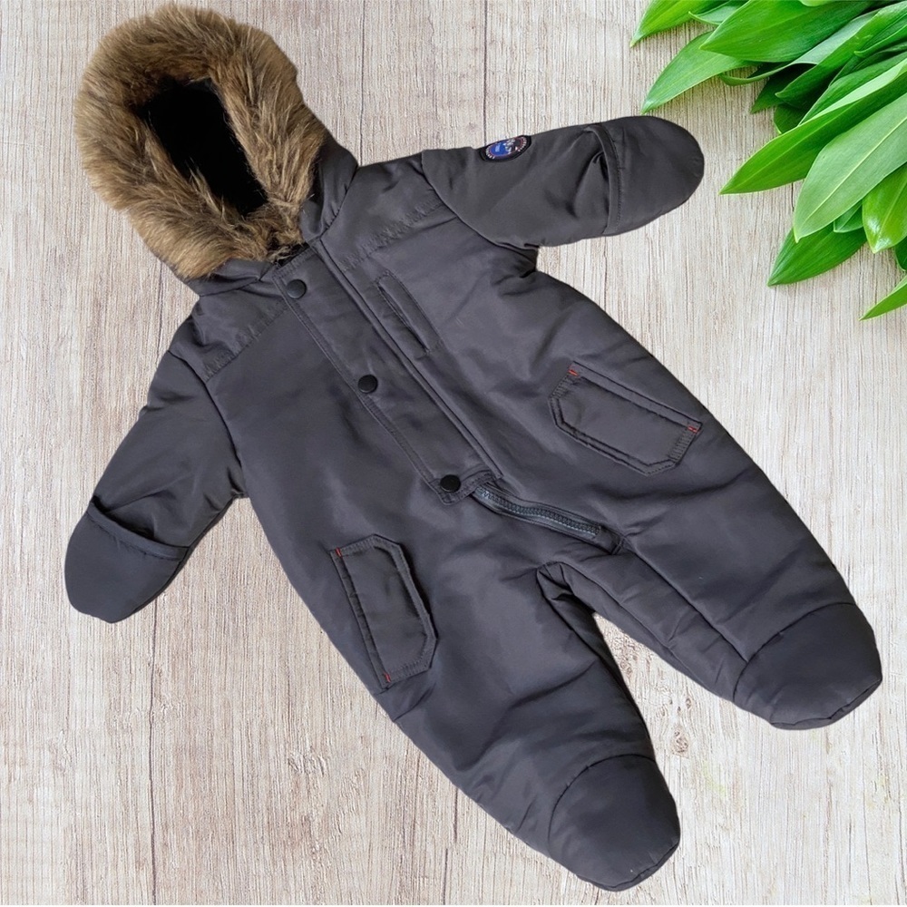 Rothschild 1881 Expedition Fur Trim Full Body Winter Gray Snow Suit Size 3/6 Mth